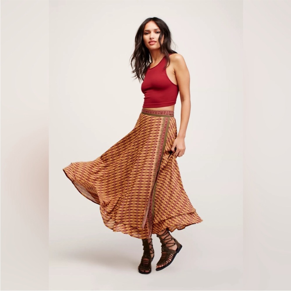 Free People Good 4 U Printed Wrap Midi Skirt Size 4